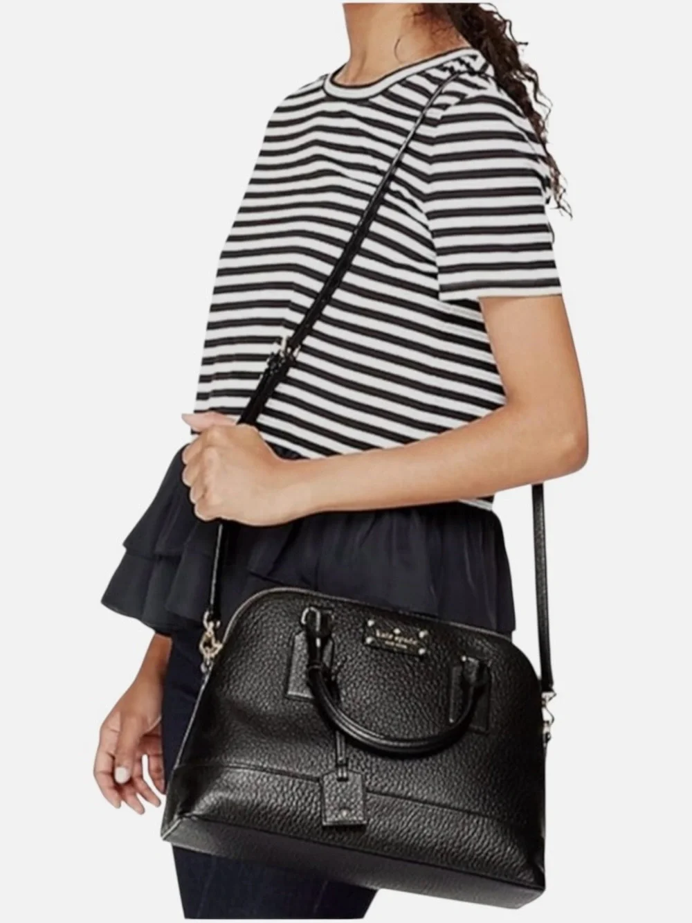 kate spade Bay Street Small Black Rachelle Pebbled Leather Dome Satchel